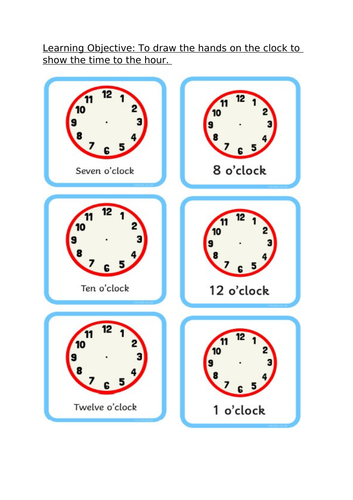 Telling the time to the hour-o'clock