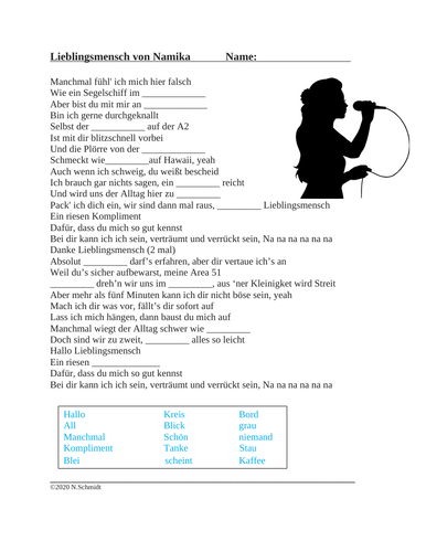 German Song Activity: Lieblingsmensch von Namika mit Biografie (SUB PLAN)