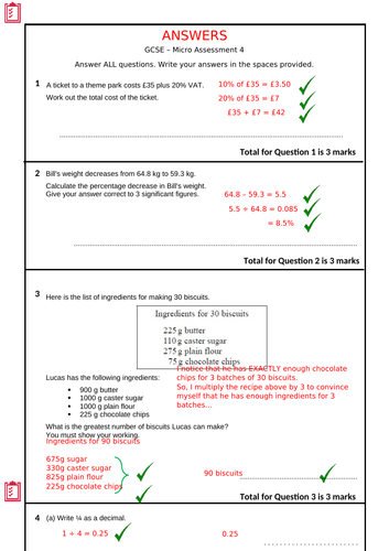 GCSE µ-Assessment 4: Percentage Increase/Decrease, Ratio & Proportion (Edexcel Foundation)