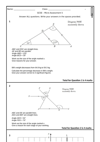 GCSE µ-Assessment 5: Angle Properties, Int / Ext Angles, Plot Straight Lines (Edexcel Foundation)