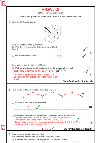 GCSE µ-Assessment 7: Probability, Probability Trees, Sequences & Vectors (Edexcel Foundation)