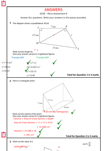 GCSE µ-Assessment 8: Quadratics, Pythagoras & Trigonometry (Edexcel Foundation)