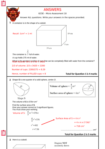 GCSE µ-Assessment 10: Surface Area, Compound Shapes & Volume of Conic Objects (Edexcel Foundation)