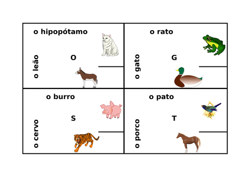 Animais (Animals in Portuguese) 4 by 4 | Teaching Resources