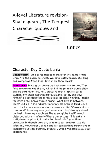 The Tempest, A- level Quote Revision