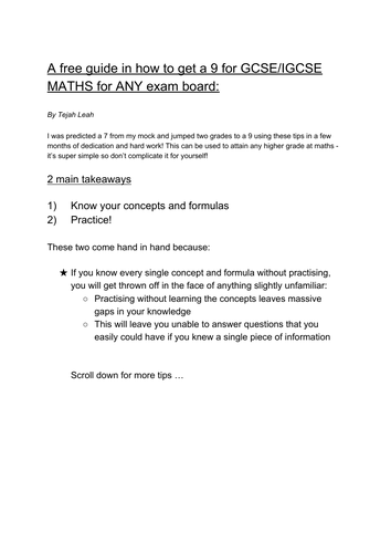 Guide to a Grade 9 GCSE MATHS ANY EXAM BOARD