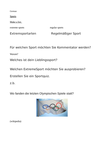 German - sports worksheet