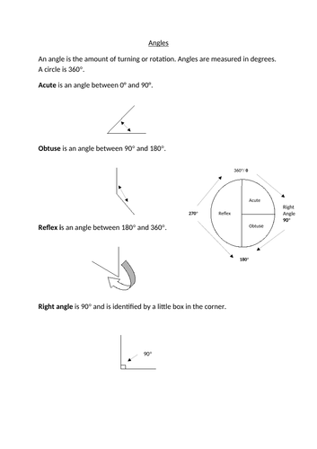 Acute, obtuse and reflex worksheets