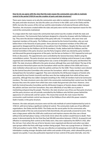 A Level Communist Russia Essay