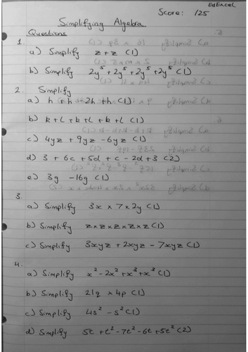 Simplifying Algebra 9-1 GCSE Worksheet & Answers | Teaching Resources