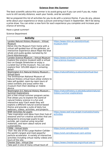 Science over the Summer (lockdown)