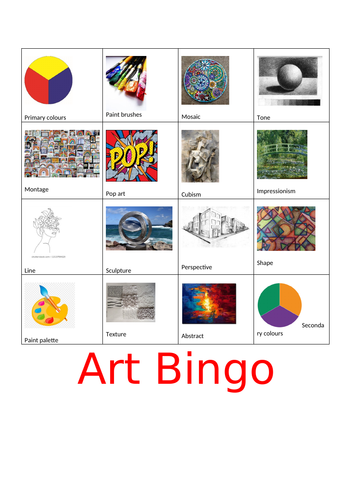 Art Bingo starter - fun, colourful resource
