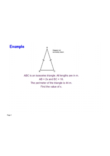 Forming and solving isosceles triangle perimeter