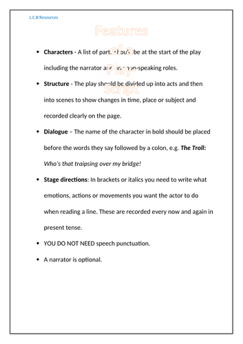 Features of a Play Script Display Poster (Teacher-Made)