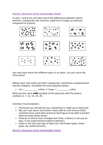 AQA Chemistry (Trilogy and Triple) prior knowledge and misconceptions checks