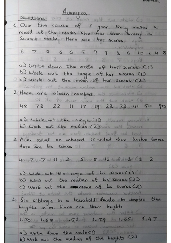 Averages 9-1 GCSE Worksheet & Answers