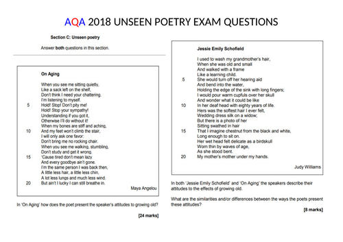 Unseen Poetry From 2018 Aqa Exam Teaching Resources