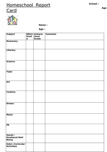 Homeschool Report Card End Of Year School Report Teaching Resources
