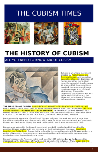 Cubism Newspaper Article & Questions