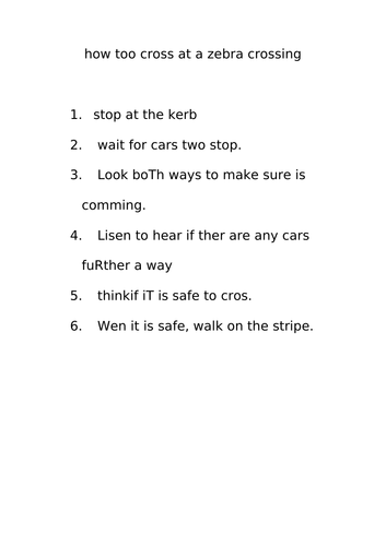 Instruction Writing Proofreading Activity