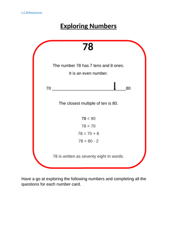 Exploring number cards for Year 2