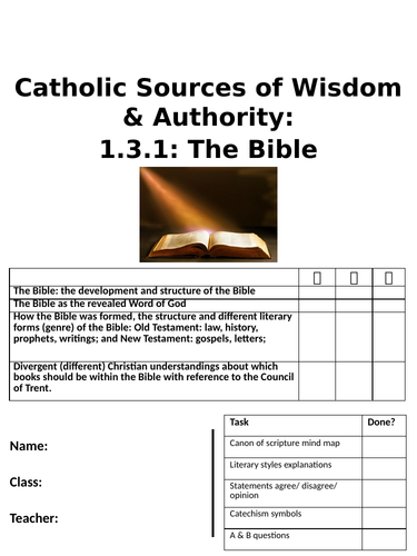 EdExcel Religious Studies Catholic Sources of Wisdom lessons