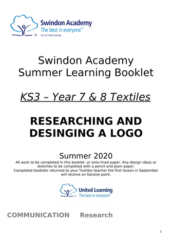 Textiles Year 7 & 8 Home Learning Summer Learning Pack