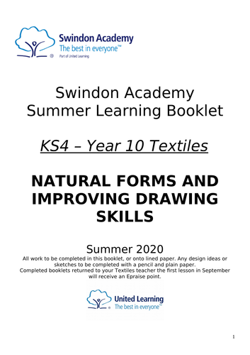 Textiles Year 10 Home Summer Learning Pack Booklet