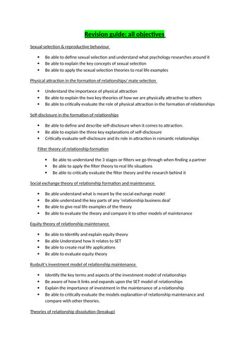 AQA Psychology Relationships Checklist.