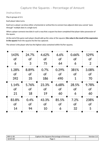 Capture the Squares Percentage of Amount