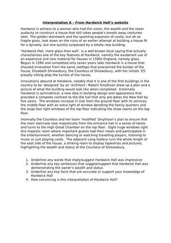 AQA GCSE - The Elizabethans - Hardwick Hall and Wealth and society