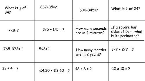 Year 3 mixed PoS Bingo grid