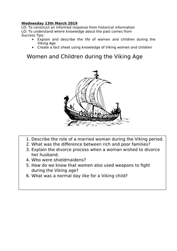 Vikings worksheet: Women & Children