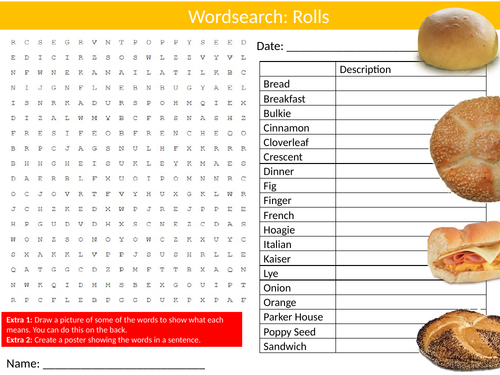 4 x Bread Wordsearch Sheet Starter Activity Keywords Cover Food