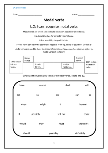 Modal Verbs Differentiated Worksheets Teaching Resources