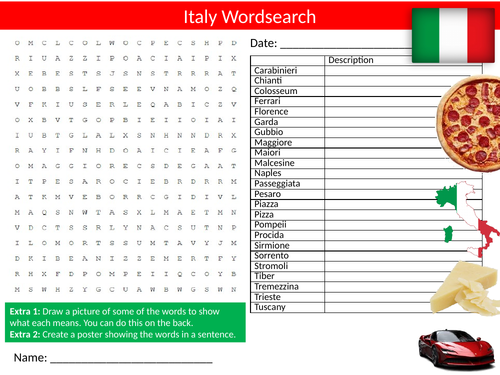 Italy Wordsearch #2 Country Geography Literacy Starter Activity ...