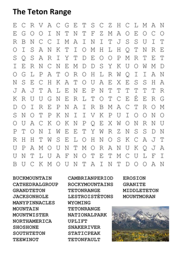 The Teton Range Word Search