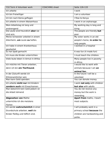 GCSE German Coaching Sheet- Volunteer work