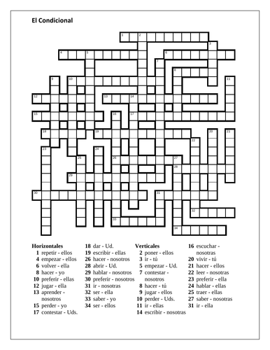 Condicional (Conditional in Spanish) All Verbs Crossword