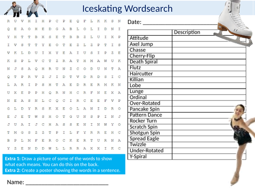 4 x Iceskating Wordsearch Sport Starter Settler Activity Homework Cover Lesson PE