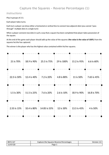 Capture the Squares - Reverse Percentage