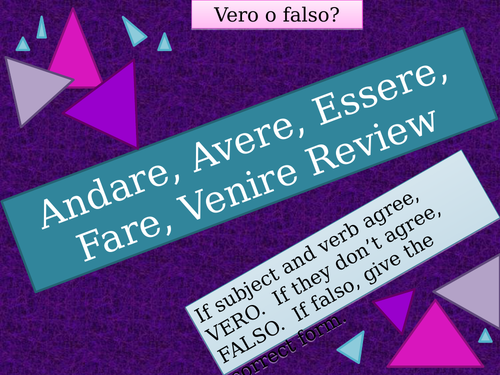 Andare Avere Essere Fare Venire Italian Verbs Review Game
