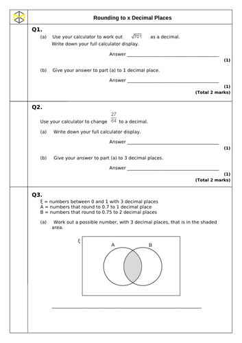 Rounding to Decimal Places GCSE Foundation pico-Assessment