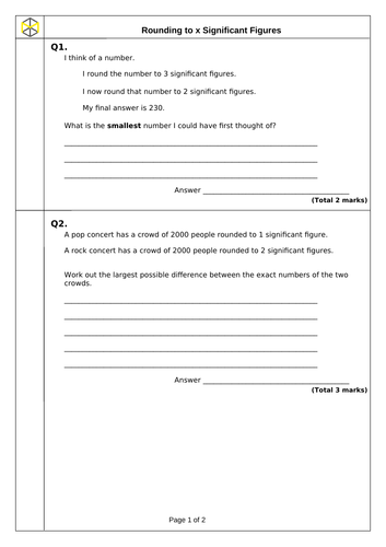 Rounding to Significant Figures GCSE Foundation pico-Assessment ...