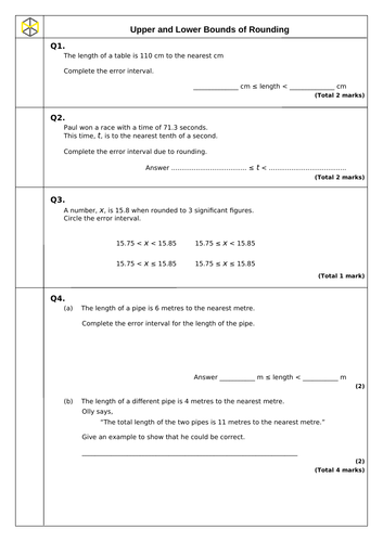 Upper and Lower Bounds of Rounding GCSE Foundation pico-Assessment