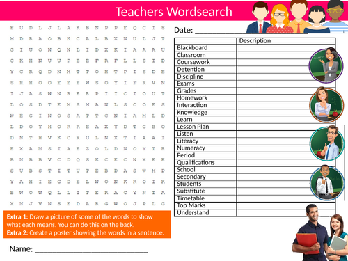 2 x Teachers Wordsearch Puzzle Sheet Keywords Settler Starter Cover Lesson Careers Day Jobs