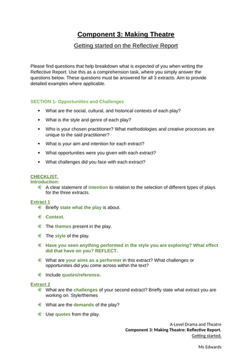 AQA A Level Drama - Getting started on section 1 of the Reflective Report.
