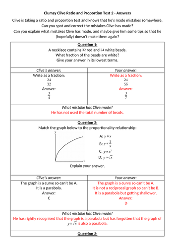 Clumsy Clive's Ratio and Proportion Tests