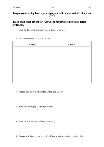 AQA new specification-B10.6-Role of new technology (common eye problems)-worksheet