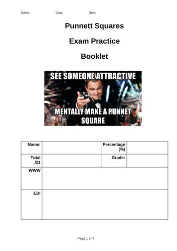 AQA new specification-Punnett Squares booklet (past paper questions) Inheritance-B12/13